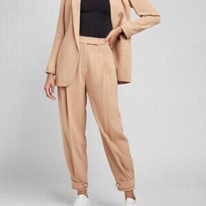 BOGO Express High Waisted Pleated Tab Hem Ankle Pant Tan Size XL